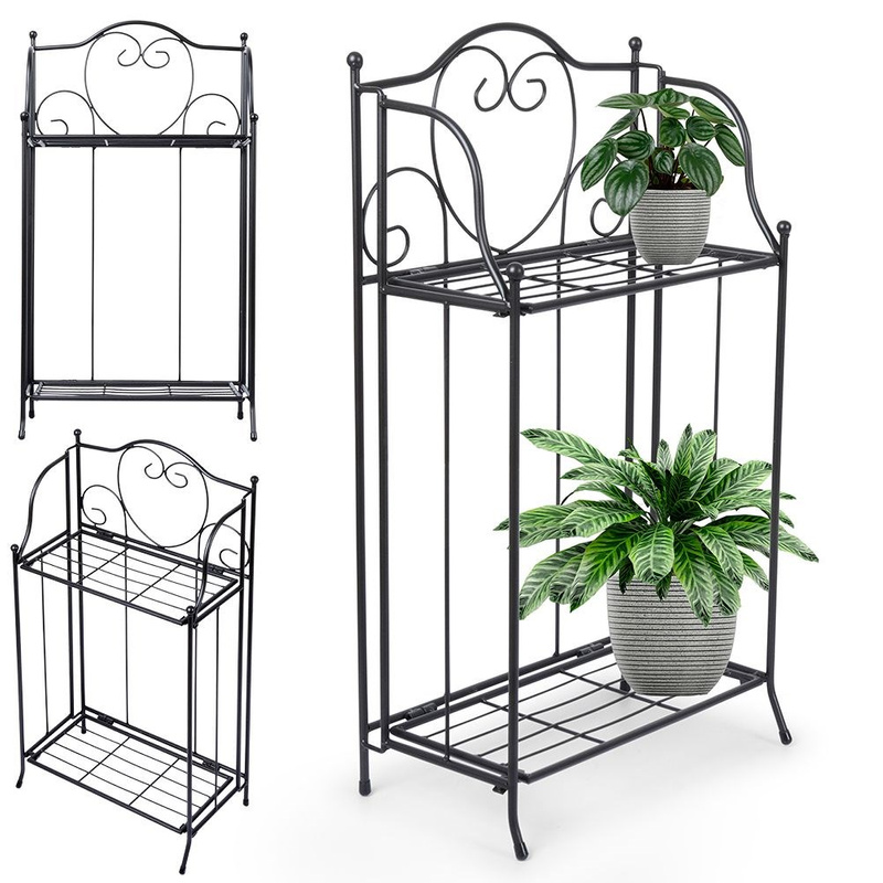 Plant Stand Metal Black Two-Story 34.5x18.5x65 cm